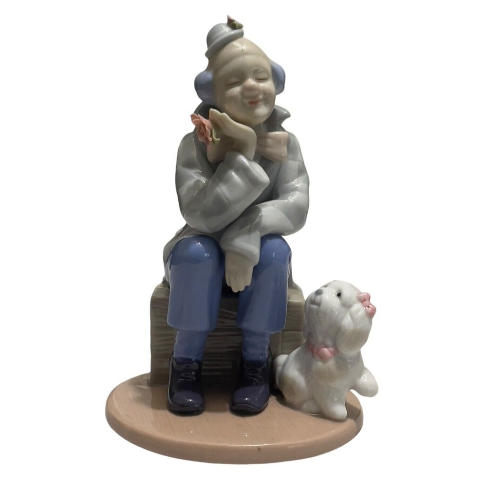 2002 Paul Sebastian Design Porcelain Clown & Dog Figurine Blue Adorable Classic